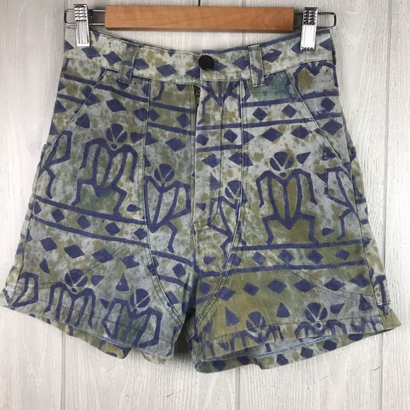NWOT Vintage Handmade high rise tribal print green shorts new old stock